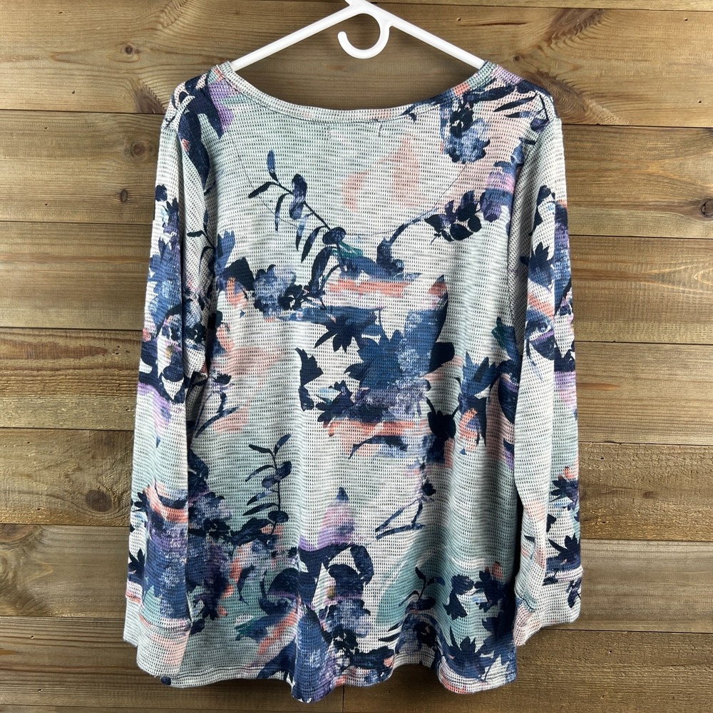 CJ Banks Womens Shirt Long Sleeve Twist Front‎ Round Neck Floral Mesh Size 1X - Picture 6 of 8